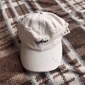 White Distressed Cap with Black Logo